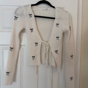 Altar'd State Cream Cardigan with Black Bow Details